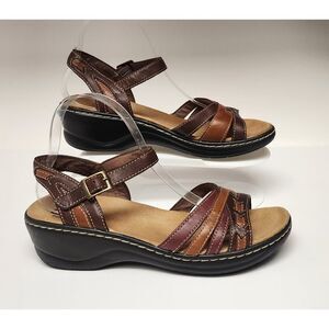 Clarks Bendables Wedge Leather Strap Comfort Slingback Sandals Shoes Size 9W